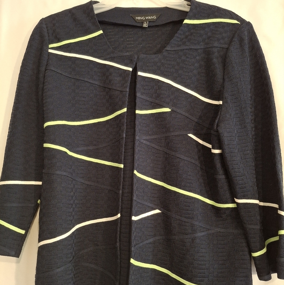 Ming Wang Navy Jacket with White and Green Accents. Size L